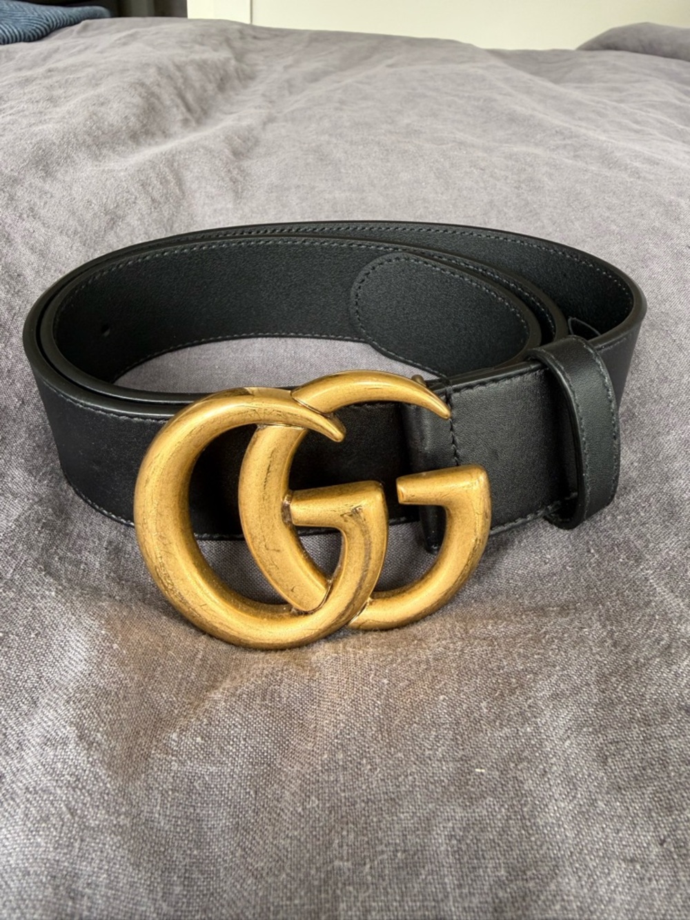 Gucci Black Leather Belt with Gold Hardware